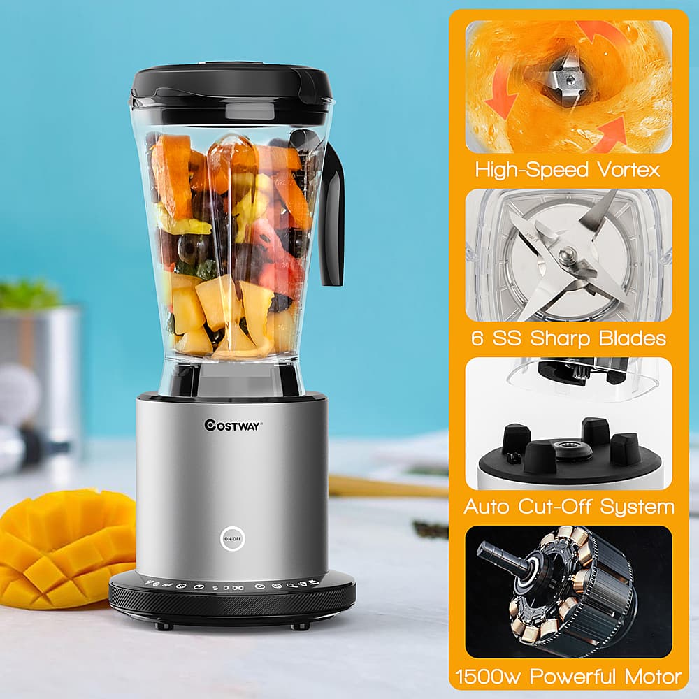 Costway - 1500W Countertop Blender Smoothie Maker High Power Blender w/ 10 Speeds - Black/Silver - Image 9
