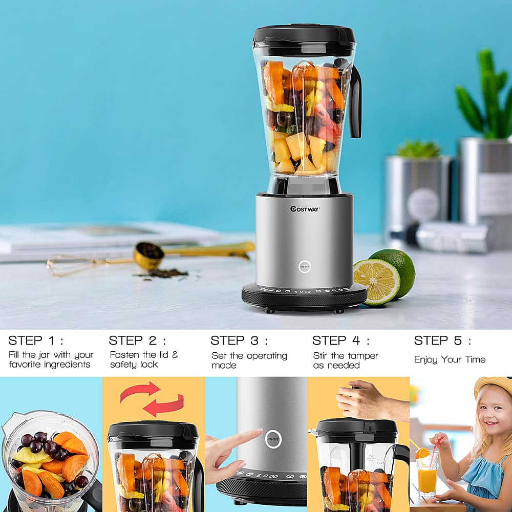Costway - 1500W Countertop Blender Smoothie Maker High Power Blender w/ 10 Speeds - Black/Silver - Image 10