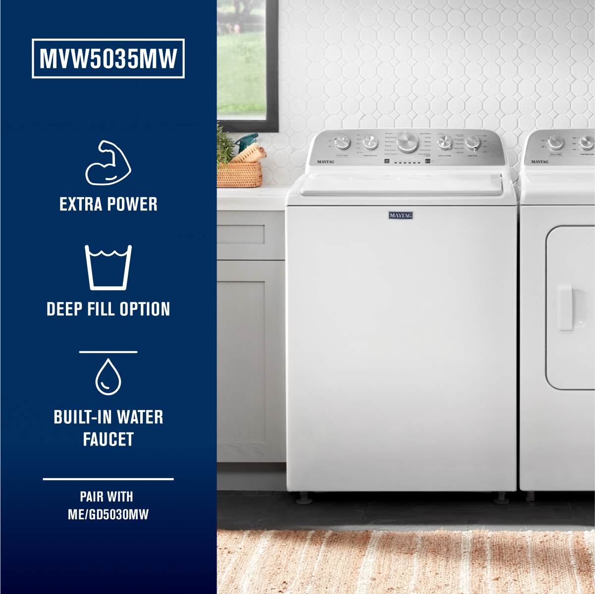Maytag - 4.5 Cu. Ft. High Efficiency Top Load Washer with Extra Power Button - White - Image 4