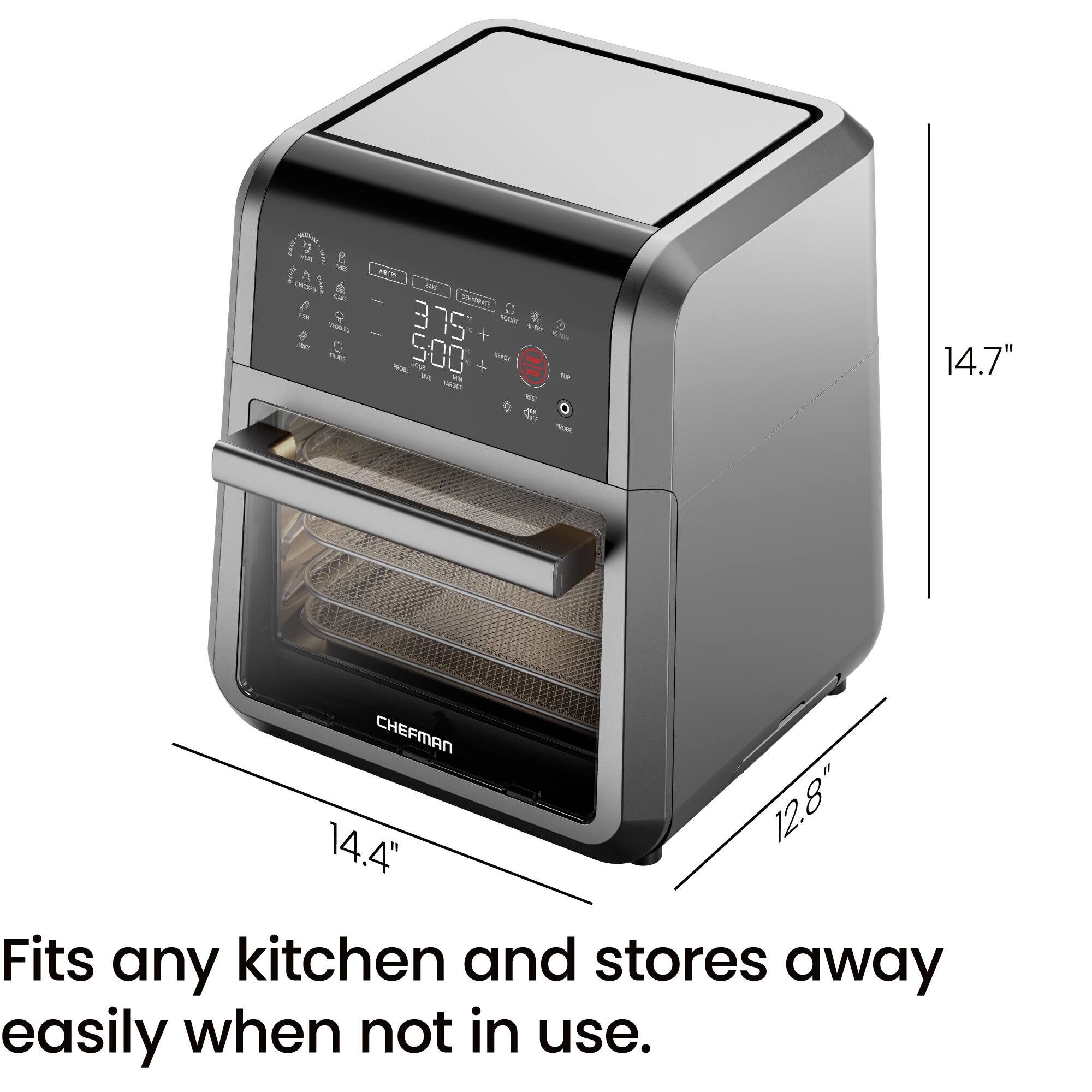 Chefman - ExacTemp 12 Quart 5-in-1 Air Fryer with Integrated Smart Thermometer, 28 Presets - Black - Image 9