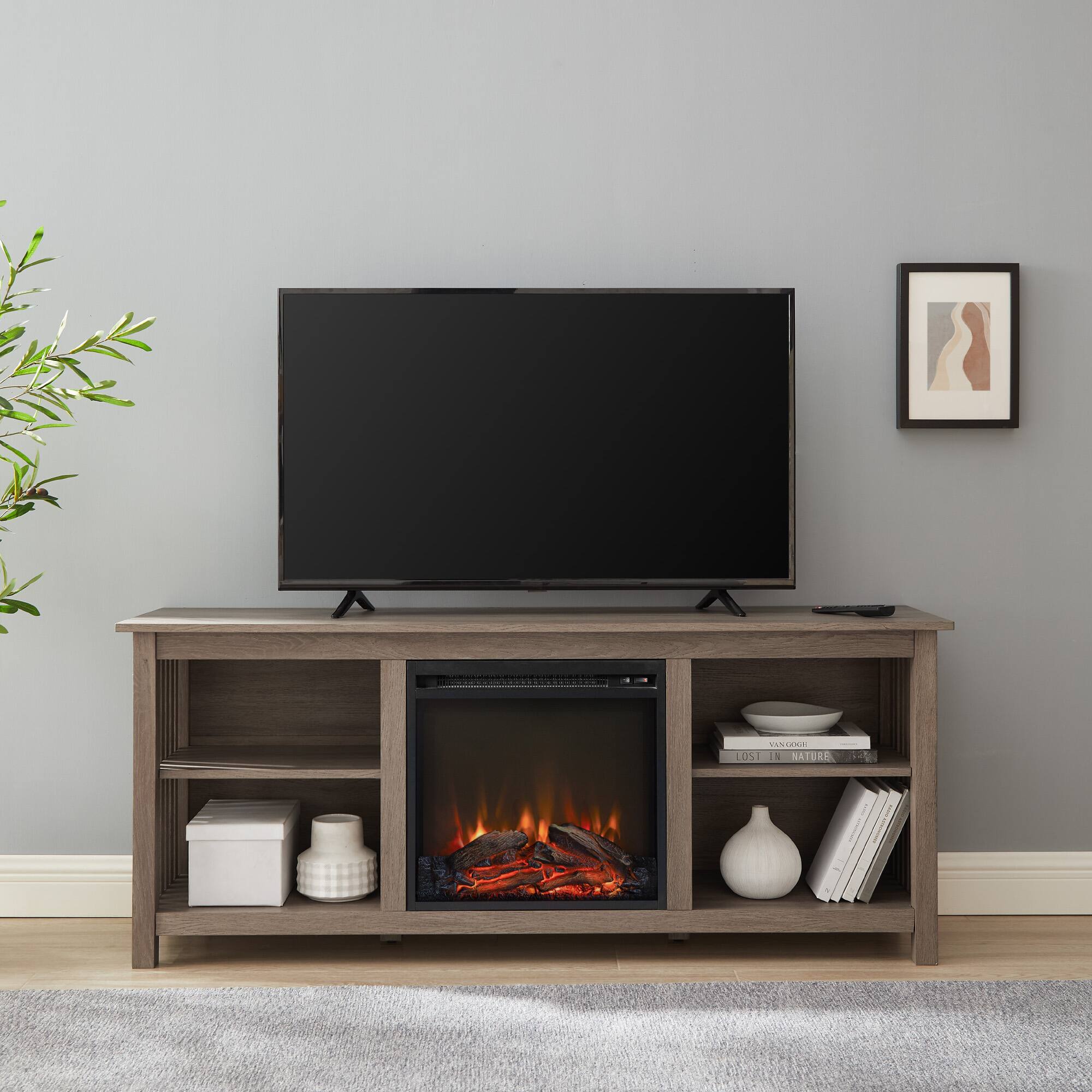 Walker Edison - Mission-Style Fireplace TV Stand for Most TVs up to 65” - Driftwood - Image 2